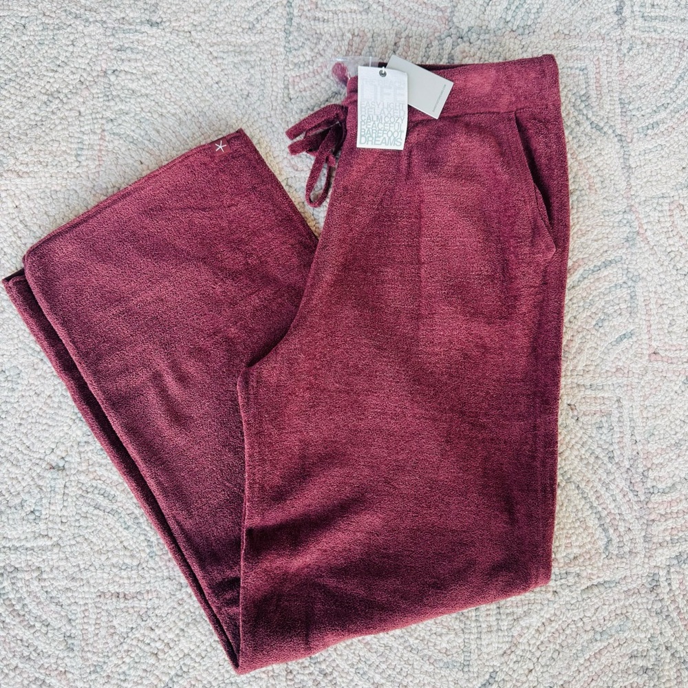 Barefoot Dreams CozyChic Ultra Lite Rib Rolled‎ Edge Pants, Burgundy NWT